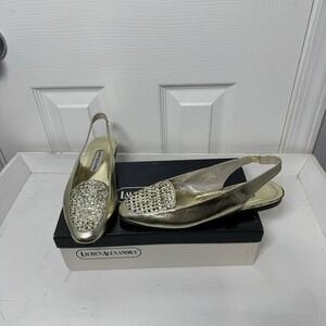 Lauren Alexandra‎ Women's Platinum Silver Pumps Low Heel Sling Backs Spain 8AA